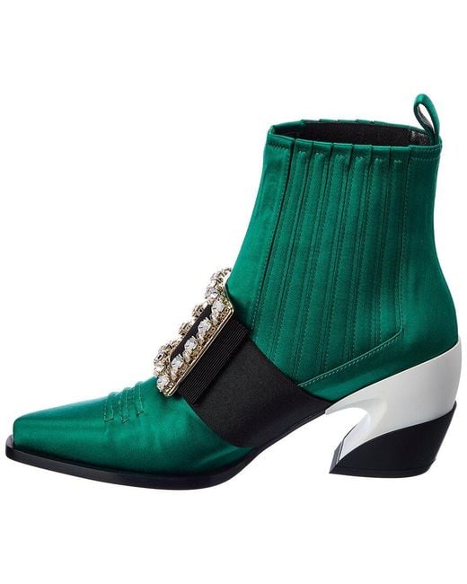 Roger Vivier Green Viv Tex Satin Bootie