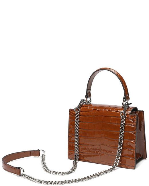 Tiffany & Fred Paris Brown Croc-Embossed Patent Satchel