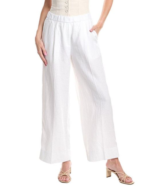 Eileen Fisher White Pleated Front Linen Wide Leg Pant