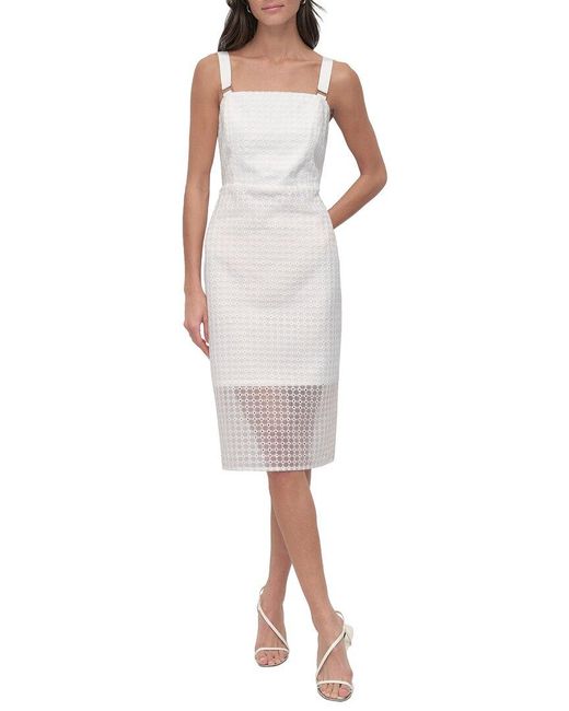 DKNY White Circle Organza Eyelet Midi Dress