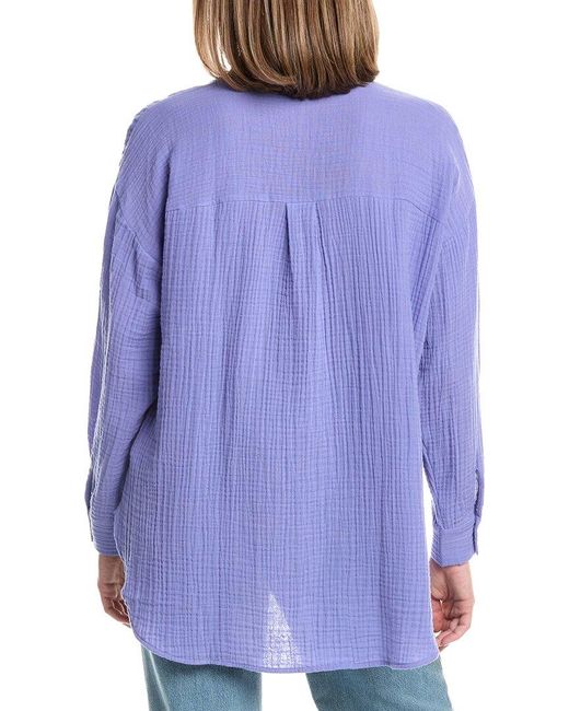 Eileen Fisher Blue Classic Collar Long Shirt