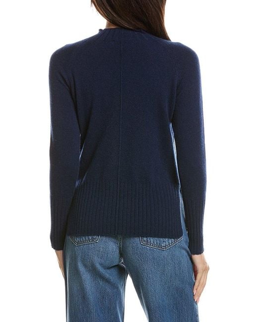 Forte Blue Rib Trim High-Low Funnel Neck Cashmere Sweater