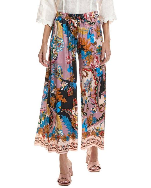 Johnny Was Blue Axelle Wide Leg Silk-Blend Pant