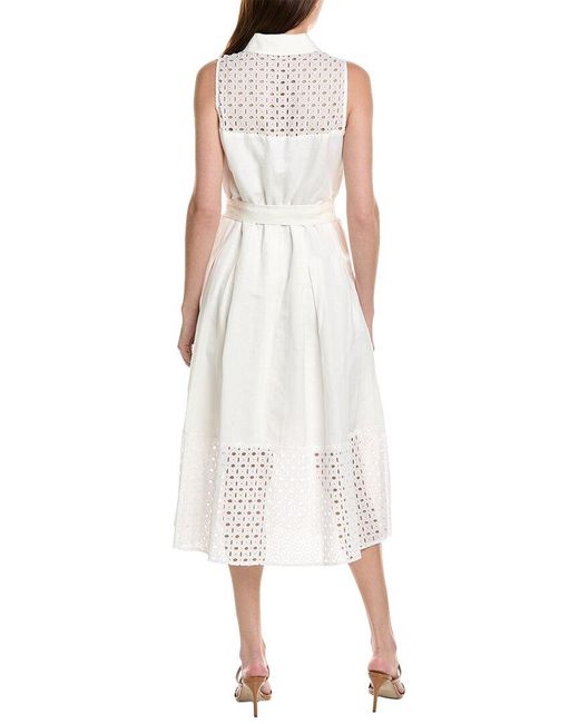 Anne Klein White Pleated Linen-blend Midi Dress