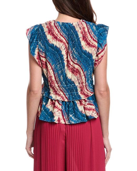 Nicole Miller Red Pleated Blouse