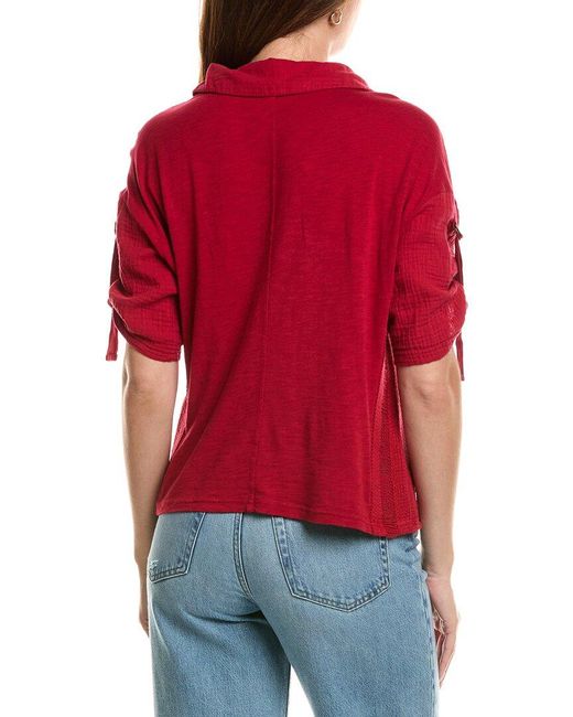 XCVI Red Kaleo Snap-Up Blouse