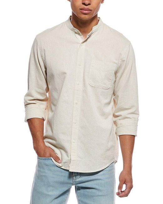 Rowing Blazers White Casual Linen-Blend Band Collar Shirt for men