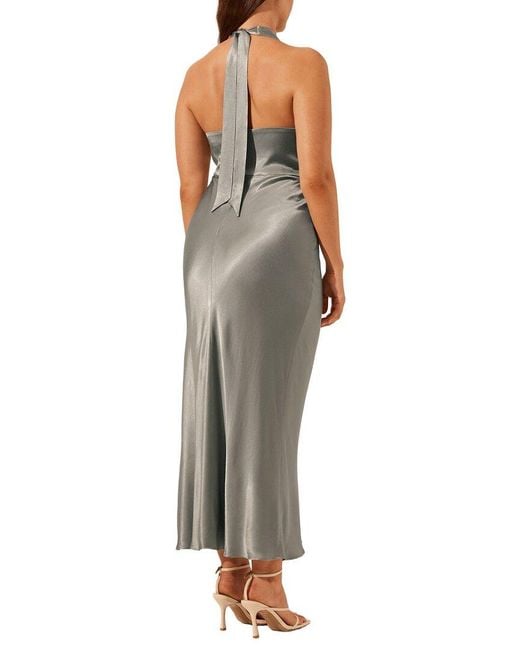 Shona Joy Gray La Lune Plunged Halter Midi Dress