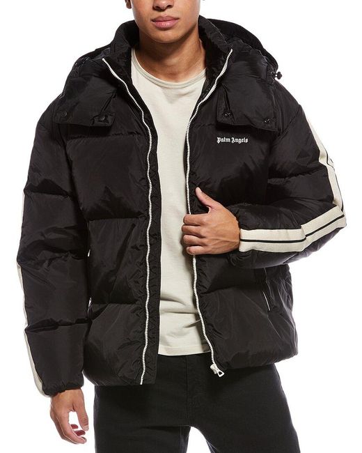 Palm Angels Black Hooded Track Down Jacket for men