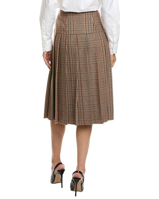 Prada Natural Pleated Checked Wool & Cashmere-Blend Midi Skirt