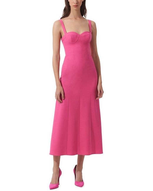 Carolina Herrera Pink Thin Strap Bustier Wool-Blend Midi Dress