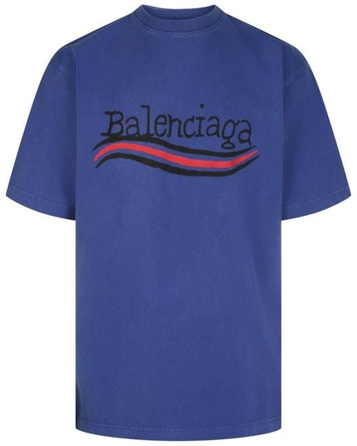 Balenciaga Blue Hand Drawn Political Campaign T-Shirt for men