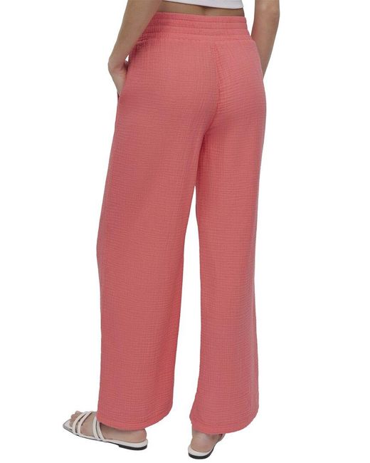 DKNY Red Wide Leg Pleated Pant