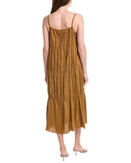 Eileen Fisher Brown Smocked Silk Dress