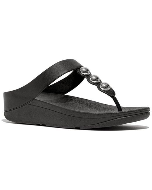 Fitflop Black Fino Mirror-Dome Leather Sandal