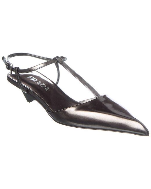 Prada Metallic Logo Leather Pointy-Toe Slingback Pump