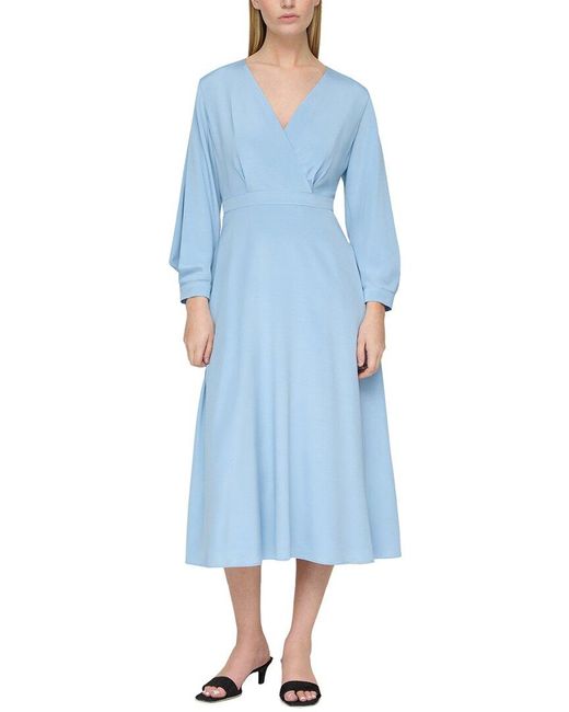 Lafayette 148 New York Blue Lantern Sleeve Surplice Silk-blend Dress