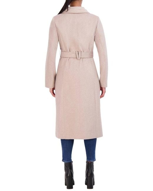 Cole Haan Natural Slick Wool-Blend Belted Coat
