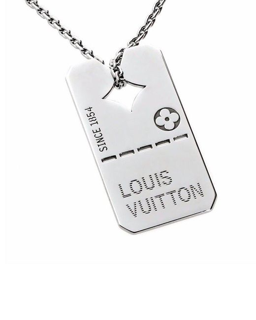 Louis Vuitton White 18K Dog Tag Necklace (Authentic Pre-Owned)