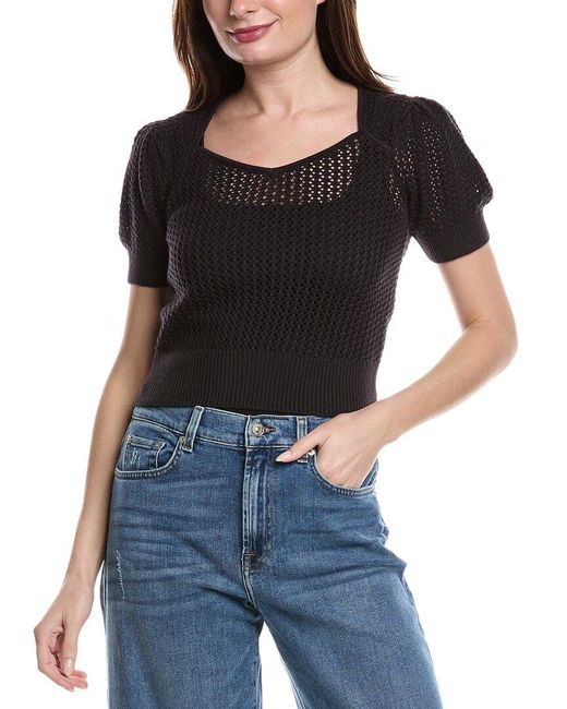 7 For All Mankind Black Open Knit Sweater