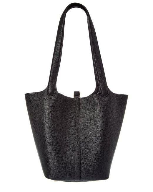 Tiffany & Fred Paris Black Pebbled Leather Bucket Tote