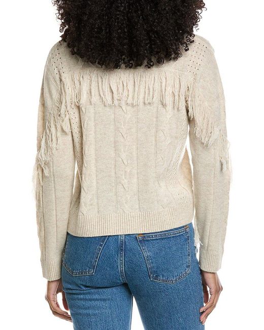 Brodie Cashmere White Cable Fringe Polo Wool & Cashmere-Blend Sweater