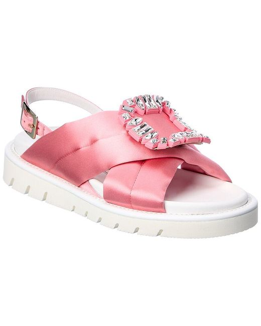 Roger Vivier Pink Viv' Winter Puffy Strass Buckle Satin Sandal