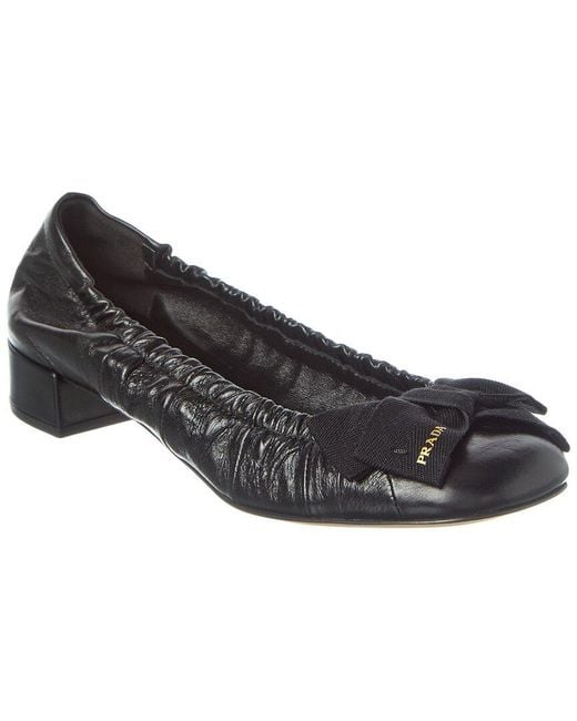 Prada Black Logo Leather Ballerina Flat