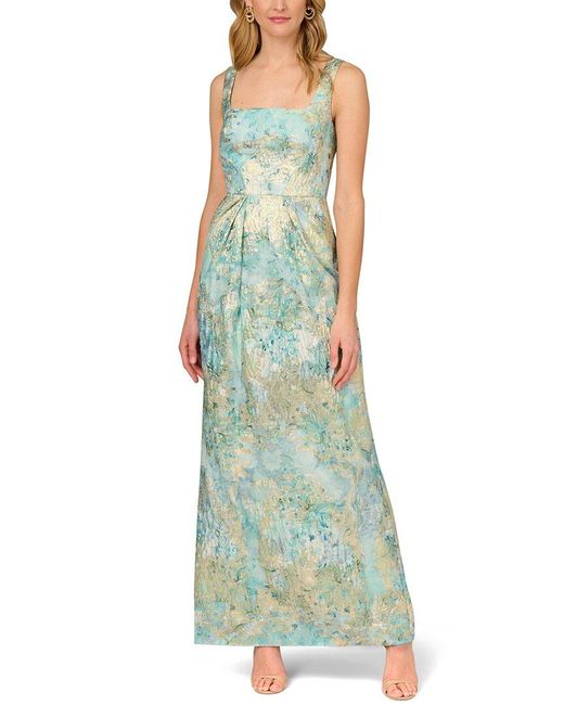 Aidan Mattox Green Printed Jacquard Gown