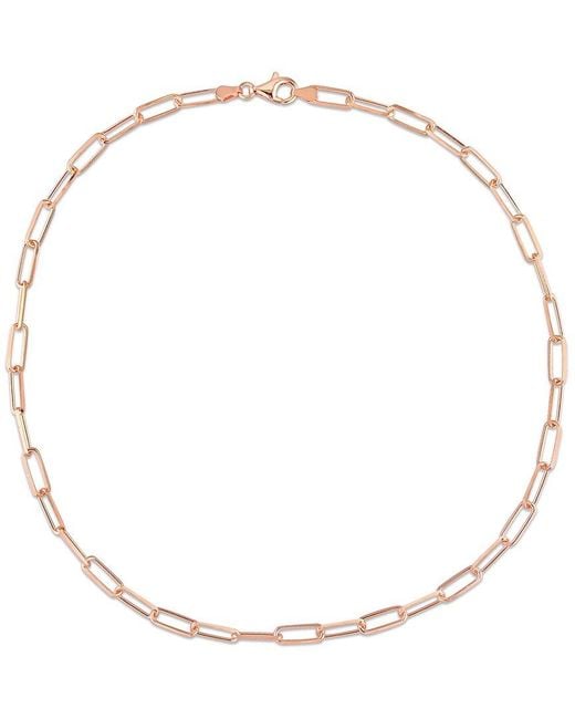 Italian Silver Metallic 18K Rose Over Diamond-Cut Paperclip Chain Necklace