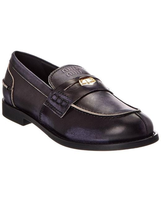 Miu Miu Black Logo Leather Loafer