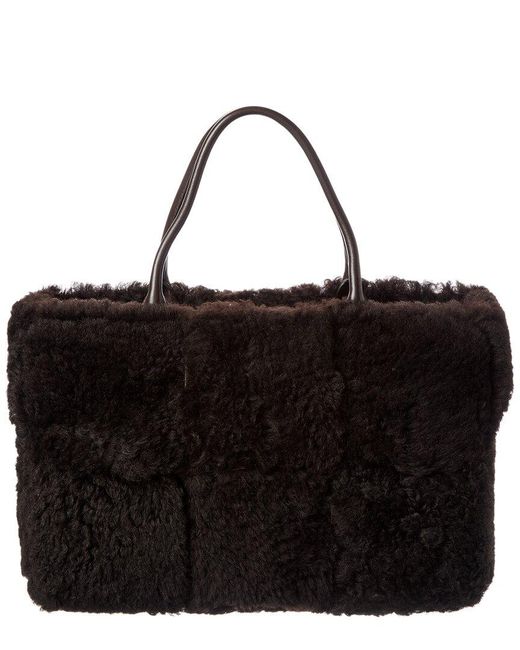 Bottega Veneta Black Arco Maxi Intrecciato Shearling & Leather Tote