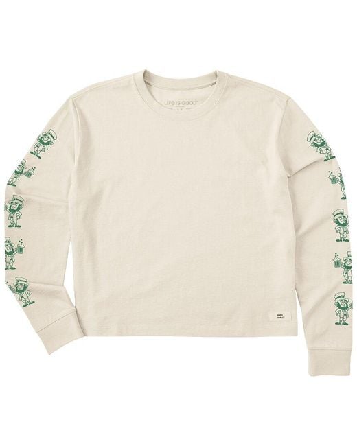 Life Is Good. Natural Long Sleeve Boxy Crusher T-Shirt