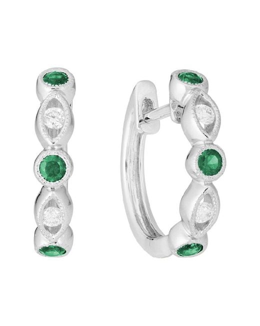 Diamond Select Cuts White 14k 0.30 Ct. Tw. Diamond & Emerald Earrings