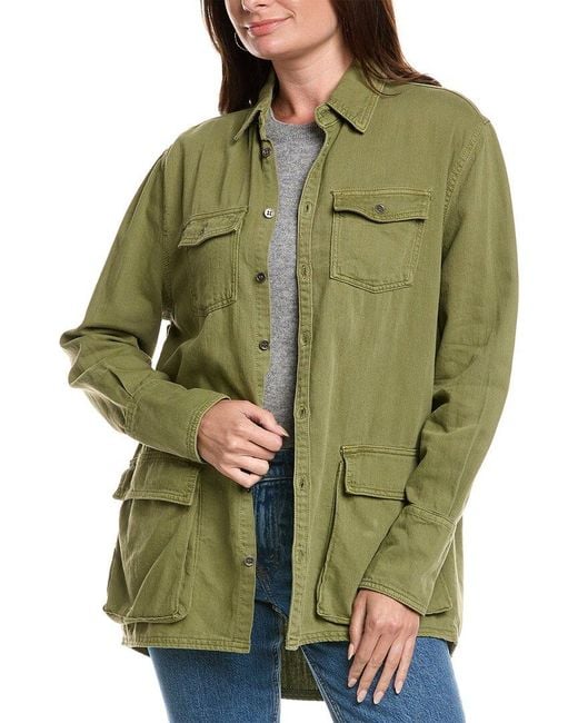 Chaser Brand Green Sea Pea Button-Up Linen-Blend Shacket