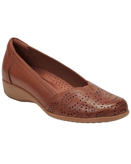 Rockport Brown Rozie Leather Ballet Wedge
