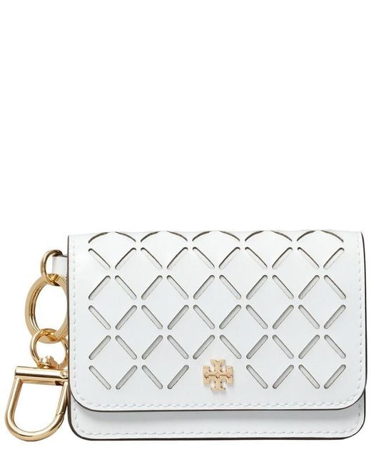 Tory Burch Gray Emerson Perforated Leather Flap Card Case