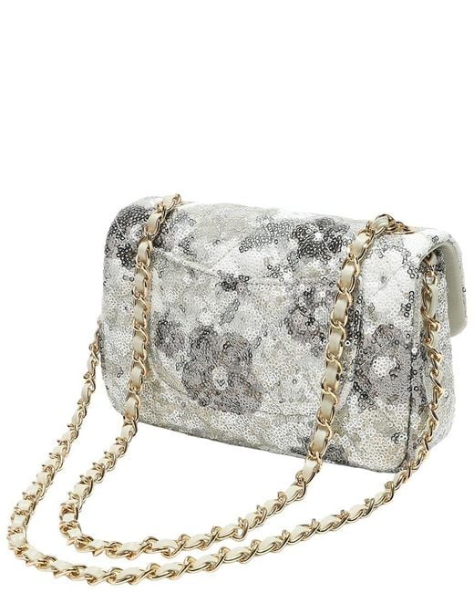Tiffany & Fred Paris Gray Sequin & Leather Quilted Shoulder Bag