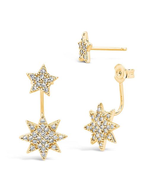 Sterling Forever Metallic 14k Plated Cz Starburst Jacket Earrings