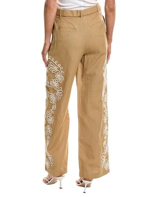 Hemant & Nandita Natural Belted Linen-Blend Straight Pant