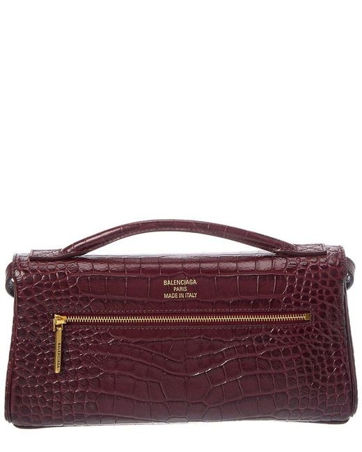 Balenciaga Purple Croc-Embossed Shoulder Bag