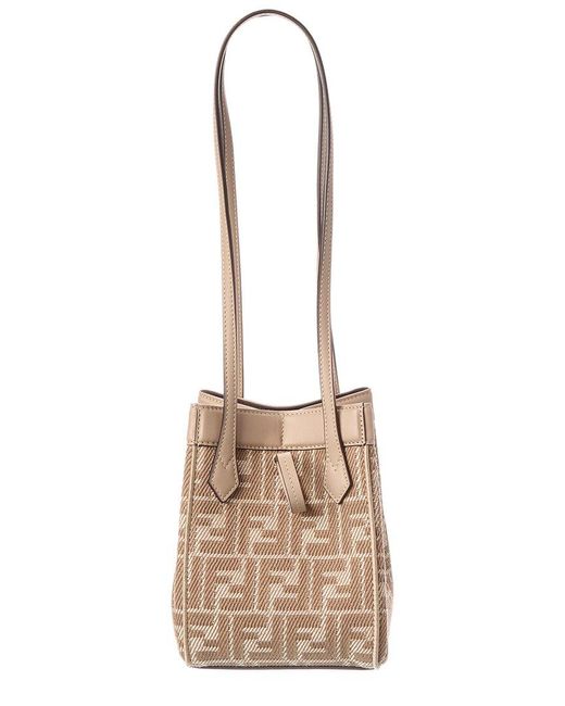 Fendi Natural Origami Mini Ff Jacquard & Leather Shoulder Bag