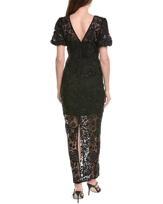 MILLY Black Yasmin Long Rose Mosaic Maxi Dress