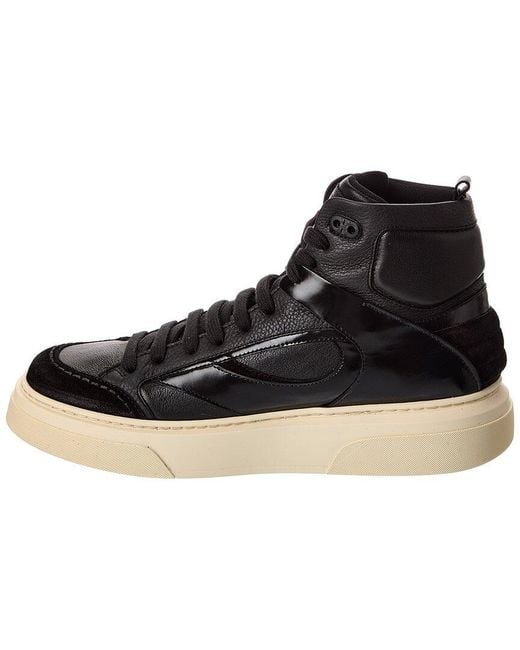 Ferragamo Black Leather High-Top Sneaker for men