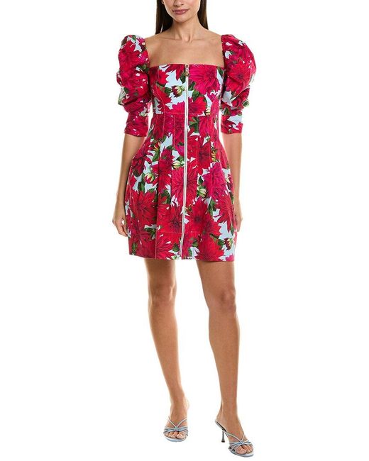 Oscar de la Renta Red 3/4-Sleeve Silk-Lined Mini Dress