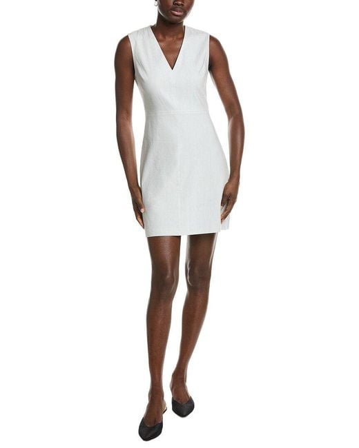 Theory White Fitted Linen-Blend Sheath Dress