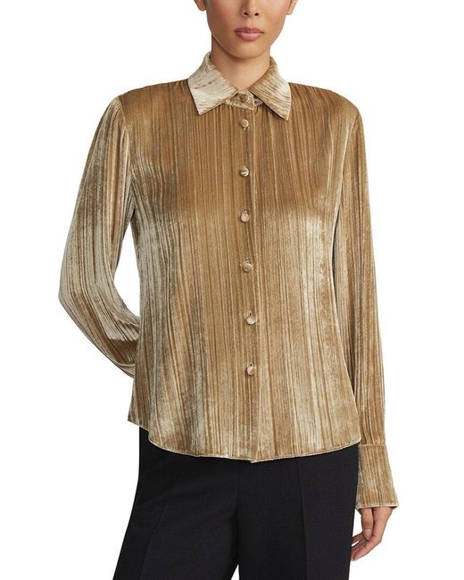 Lafayette 148 New York Natural Button Front Slim Silk-Blend Blouse
