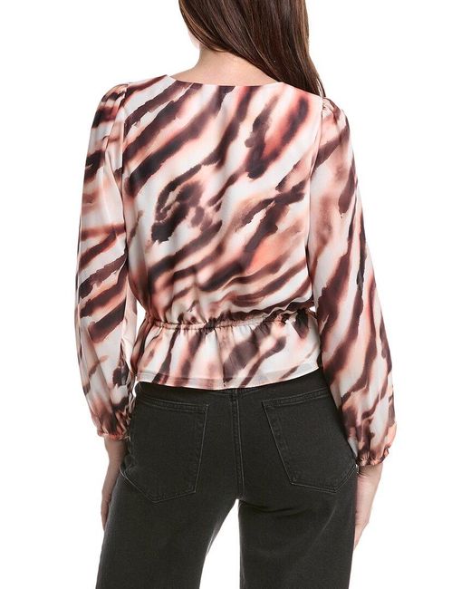 1.STATE Red Button Front V-Neck Blouse