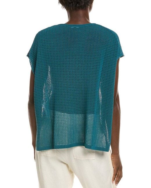 Eileen Fisher Blue Jewel Neck Sweater