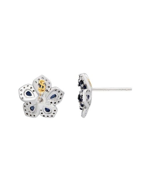 Suzy Levian Blue Flower 0.02 Ct. Tw. Diamond & Sapphire Stud Earrings